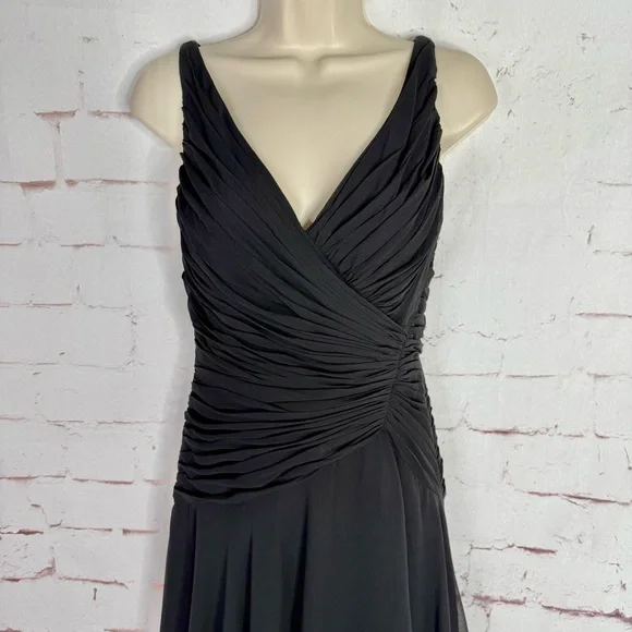 TADASHI S Petite Black Chiffon Pin Tucked Hi Lo Ruched Cocktail Party Dress - Picture 11 of 15
